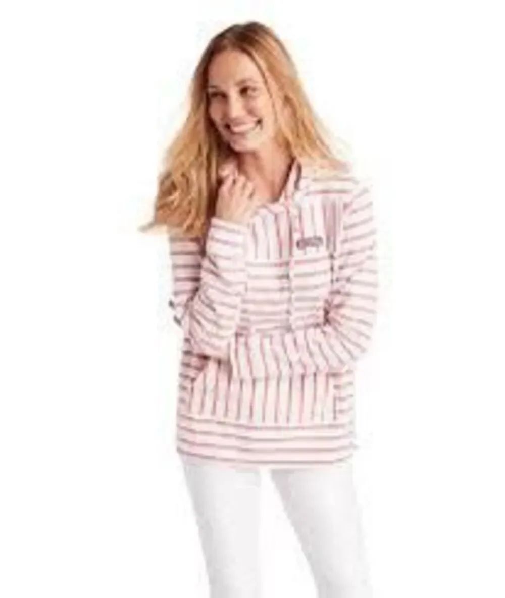 Vineyard Vines Relaxed Knit Terry Hoodie Sz M Pink White Striped